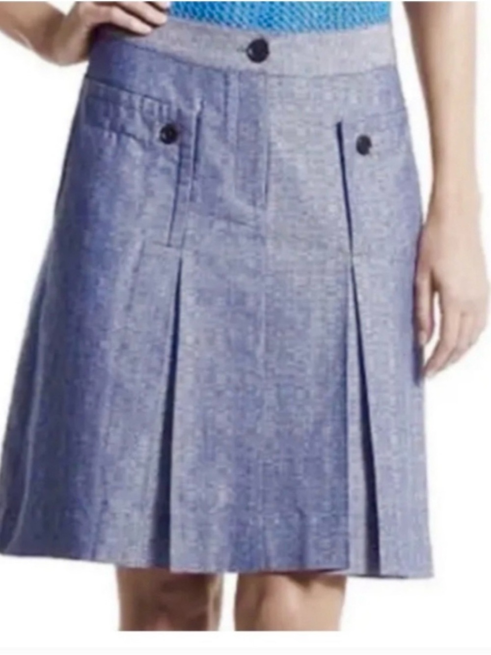 Derek Lam Denim-Style Blue A-Line Pleated Skirt